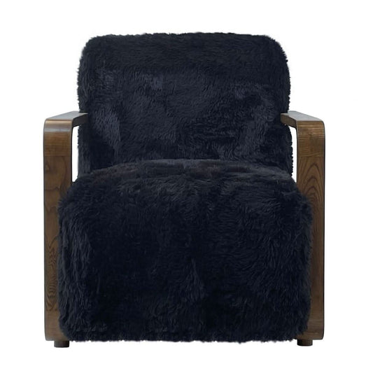 LOUISE FAUX SHEEPSKIN/ASH WOOD ARMCHAIR/LOUNGE CHAIR IN ONYX - MyChocolateWood