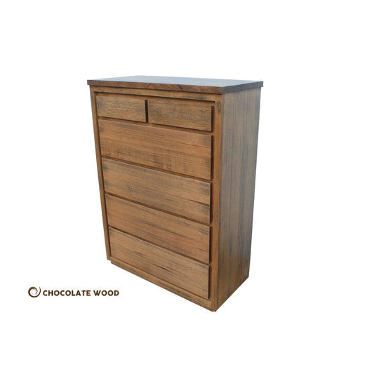 LUCAS RUSTIC TASSIE OAK JUMBO TALLBOY - 4 LARGE DRAWERS + 2 SMALLER DRAWERS CUSTOM MADE - MyChocolateWood