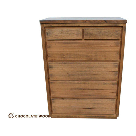 LUCAS RUSTIC TASSIE OAK JUMBO TALLBOY - 4 LARGE DRAWERS + 2 SMALLER DRAWERS CUSTOM MADE