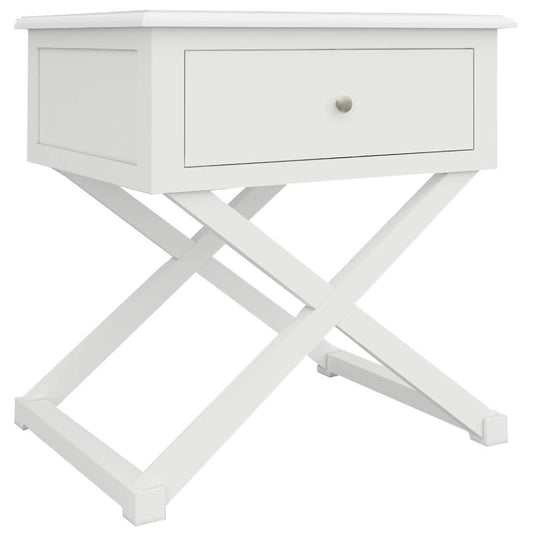 LUGANO HAMPTONS STYLE ACACIA 1 DRAWER & LEG SIDE TABLE LAMP TABLE WHITE - MyChocolateWood