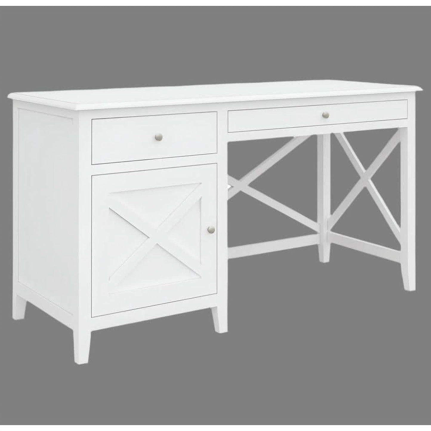 LUGANO HAMPTONS STYLE ACACIA 2-DRAWER 1 DOOR STUDENT DESK WHITE