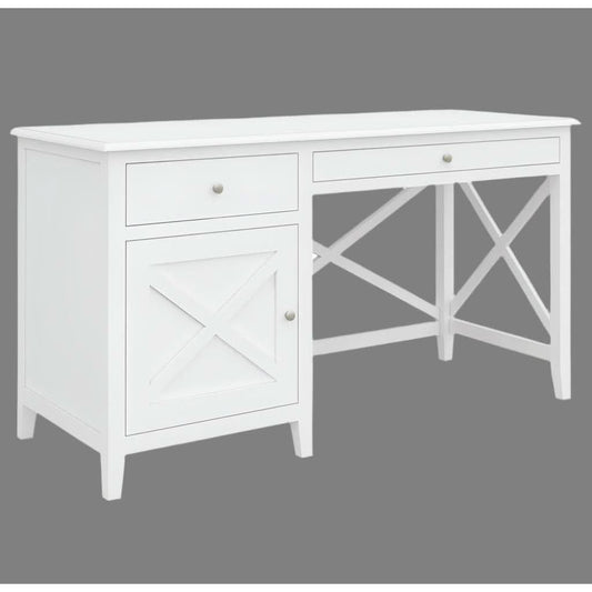 LUGANO HAMPTONS STYLE ACACIA 2-DRAWER 1 DOOR STUDENT DESK WHITE - MyChocolateWood