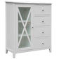 LUGANO HAMPTONS STYLE ACACIA 4-DRAWER 1 GLASS DOOR TALLBOY CHEST OF 4 DRAWERS WHITE - MyChocolateWood