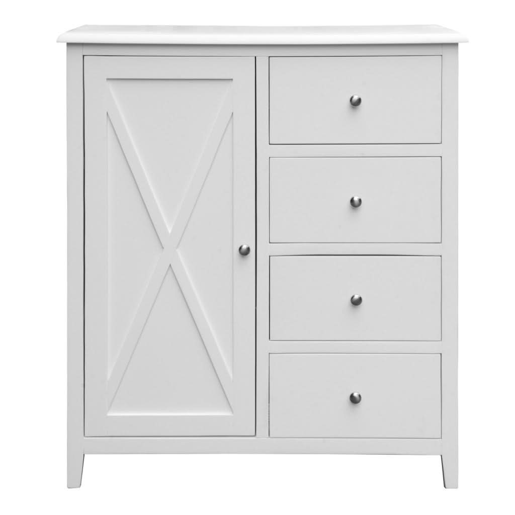LUGANO HAMPTONS STYLE ACACIA 4-DRAWER 1 TIMBER DOOR TALLBOY CHEST OF 4 DRAWERS WHITE - MyChocolateWood