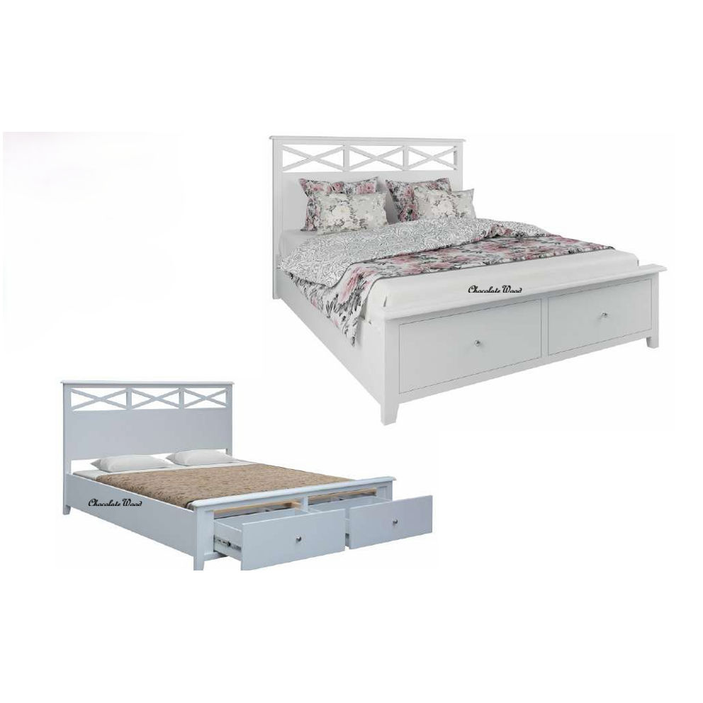 LUGANO HAMPTONS STYLE ACACIA 4 PIECE BEDROOM SUITE: 2-DRAWER DOUBLE BED 1 GLASS DOOR TALLBOY  2 BEDSIDE TABLES - MyChocolateWood