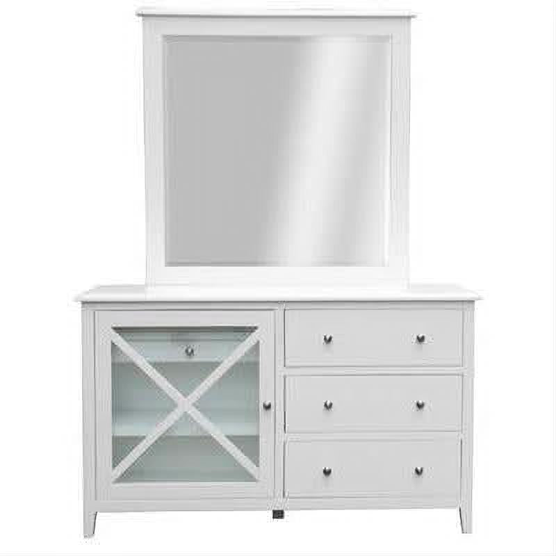 LUGANO HAMPTONS STYLE ACACIA 4 PIECE KING BEDROOM SUITE: 1 KING BED 1 DRESSER MIRROR 2 BEDSIDE TABLES - MyChocolateWood