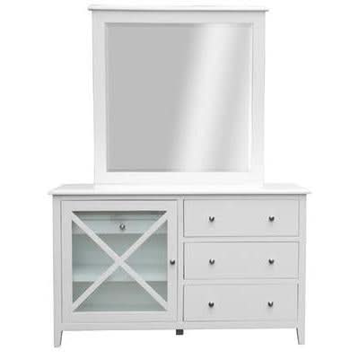 LUGANO HAMPTONS STYLE ACACIA 4 PIECE KING BEDROOM SUITE: 1 KING BED 1 DRESSER MIRROR  2 BEDSIDE TABLES - MyChocolateWood