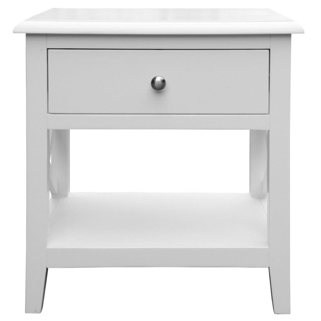 LUGANO HAMPTONS STYLE ACACIA BEDSIDE TABLE 1 DRAWER WHITE - MyChocolateWood