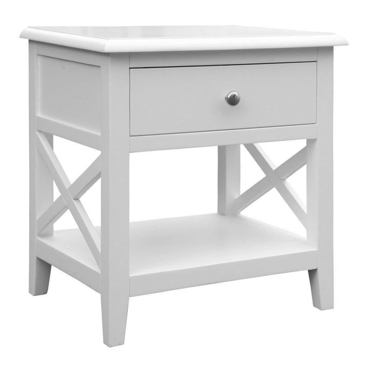 LUGANO HAMPTONS STYLE ACACIA BEDSIDE TABLE 1 DRAWER WHITE