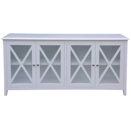 LUGANO HAMPTONS STYLE ACACIA BUFFET/SIDEBOARD 4 GLASS DOORS WHITE - MyChocolateWood