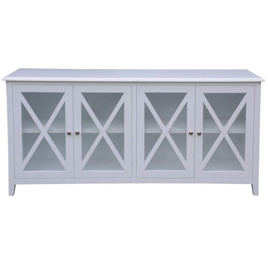 LUGANO HAMPTONS STYLE ACACIA BUFFET/SIDEBOARD 4 GLASS DOORS WHITE - MyChocolateWood
