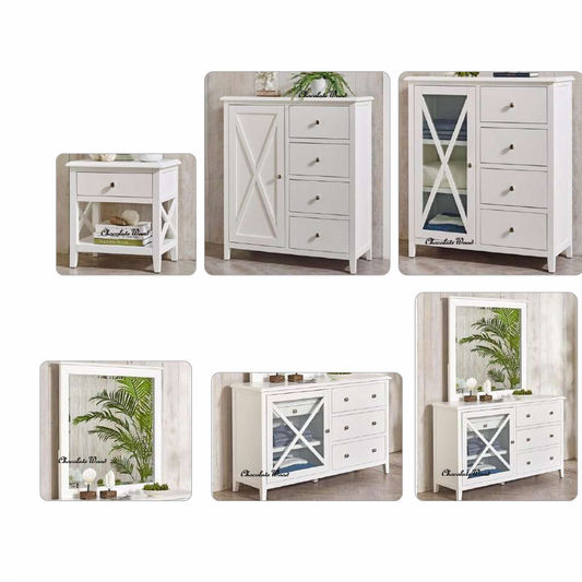 LUGANO HAMPTONS STYLE ACACIA DOUBLE BED WHITE