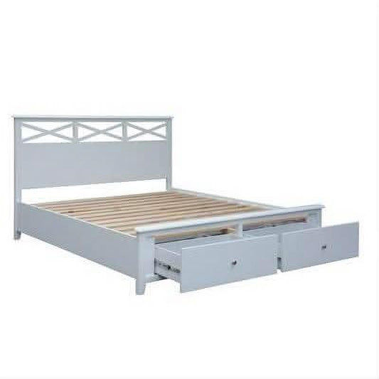 LUGANO HAMPTONS STYLE ACACIA DOUBLE BED WITH 2-DRAWER STORAGE WHITE