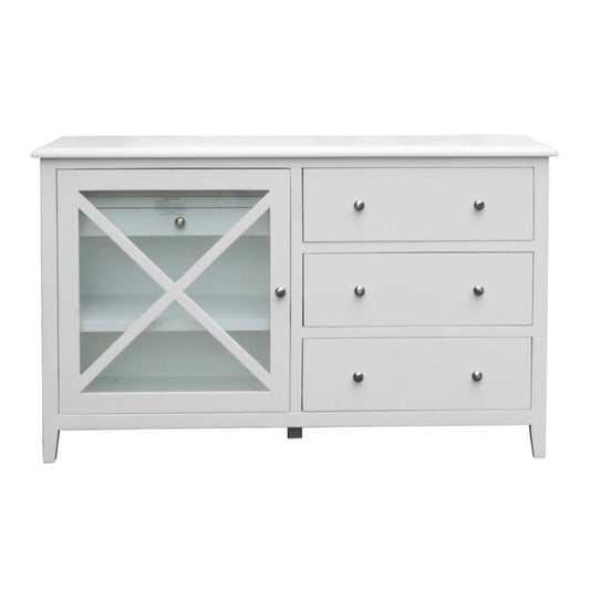 LUGANO HAMPTONS STYLE ACACIA DRESSER 4 DRAWERS/1 GLASS DOOR WHITE - MyChocolateWood