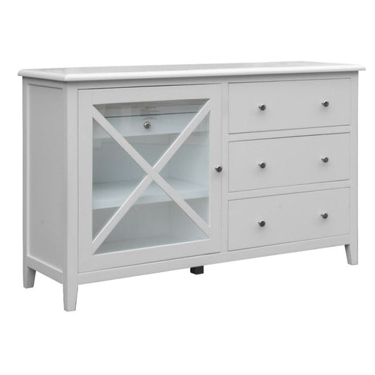 LUGANO HAMPTONS STYLE ACACIA DRESSER 4 DRAWERS/1 GLASS DOOR WHITE - MyChocolateWood