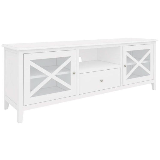 Lugano Hamptons Style Acacia TV Unit 210cm in White - Chocolate Wood