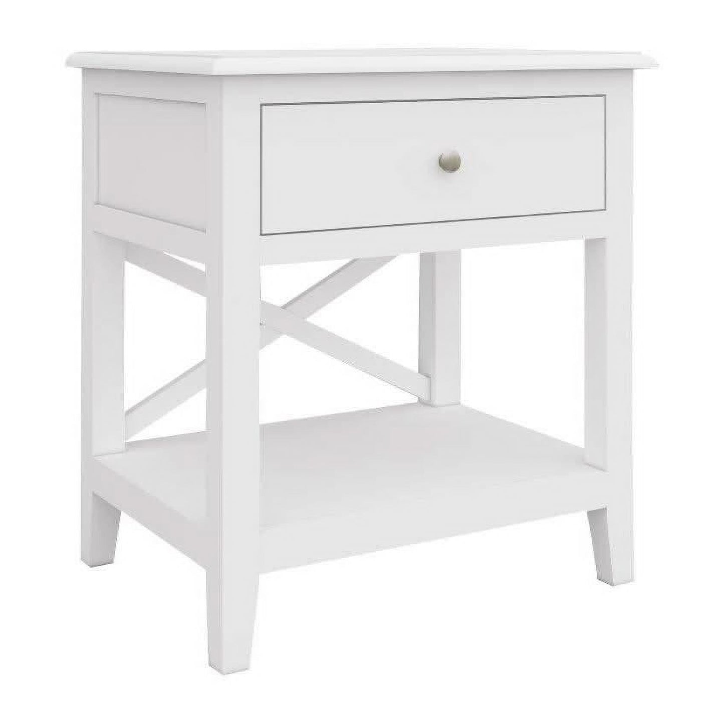 LUGANO HAMPTONS STYLE ACACIA SIDE TABLE LAMP TABLE 1 DRAWER/1 SHELF WHITE