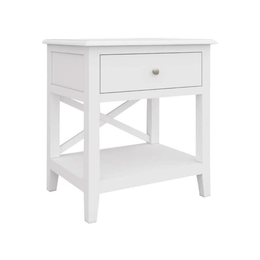LUGANO HAMPTONS STYLE ACACIA SIDE TABLE LAMP TABLE 1 DRAWER/1 SHELF WHITE - MyChocolateWood