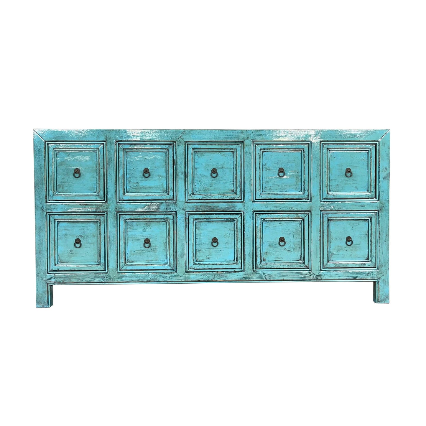 LUZHOU H25 CHINESE ANTIQUE RECYCLED PINE TIMBER BUFFET/SIDEBOARD 10 DRAWERS TURQUOISE - MyChocolateWood