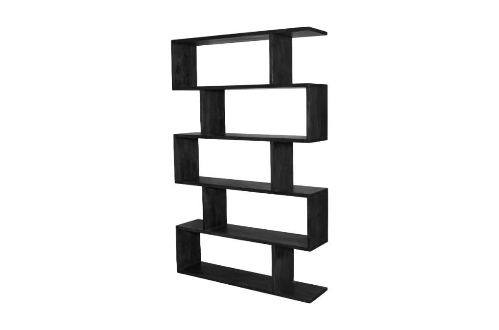 Luzu Solid Mango Wood Bookcase 120 x 28 x 185cm in Black - Chocolate Wood