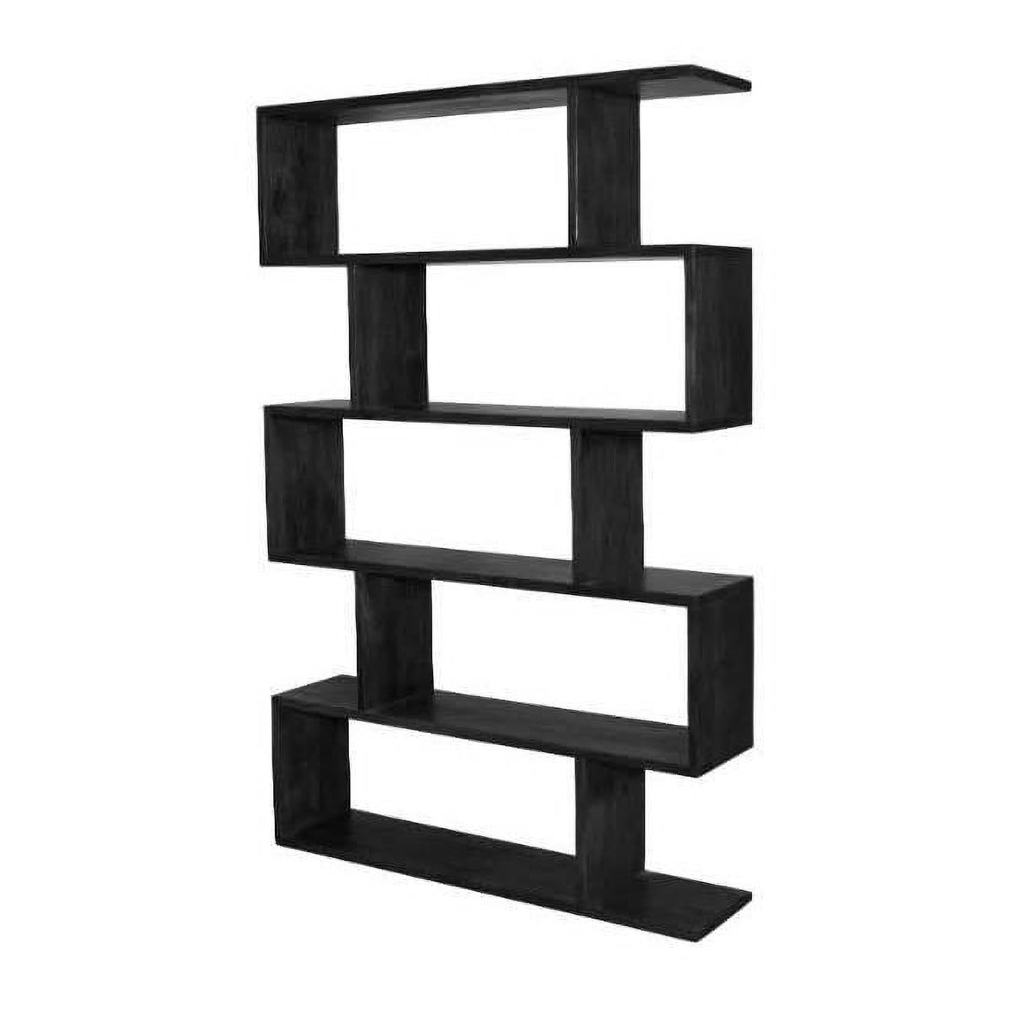 Luzu Solid Mango Wood Bookcase 120 x 28 x 185cm in Black - Chocolate Wood