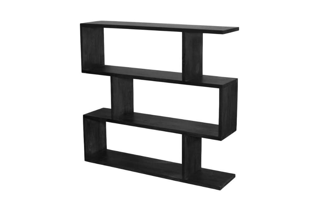 Luzu Solid Mango Wood Open Bookcase 120 x 28 x 112cm in Black - Chocolate Wood