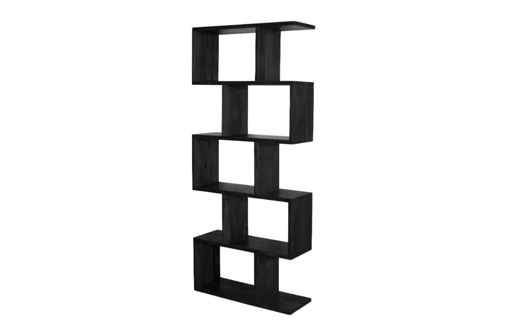 Luzu Solid Mango Wood Open Bookcase 80 x 28 x 185cm in Black - Chocolate Wood