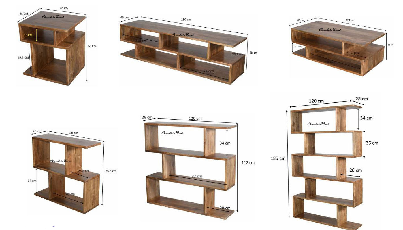 MyChocolateWood LUZU solid mango wood open bookcase in black, featuring multiple shelves, measuring 120x28x112cm.