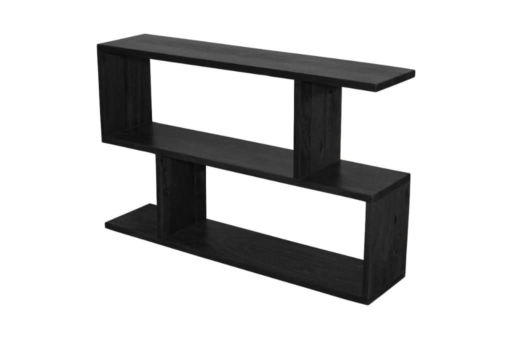 Luzu Solid Mango Wood Open Bookcase 120 x 28 x 75.5cm in Black - Chocolate Wood