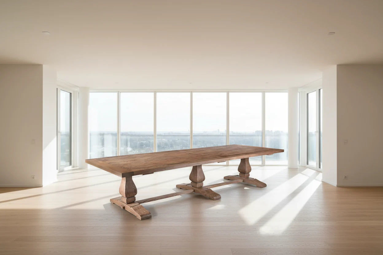 Maddox Reclaimed Elm Dining Table 350cm in Natural - Chocolate Wood