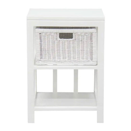 MAGENTO SINGLE DRAWER RATTAN LAMP TABLE/SIDE TABLE IN SOLID MAHOGANY - WHITE - MyChocolateWood