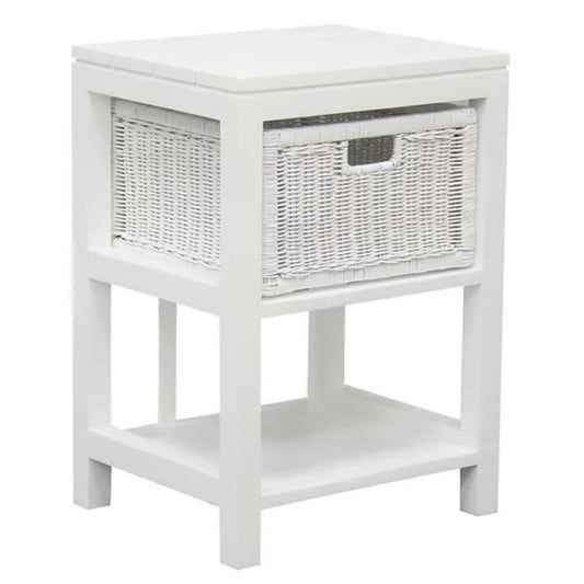 MAGENTO SINGLE DRAWER RATTAN LAMP TABLE/SIDE TABLE IN SOLID MAHOGANY - WHITE - MyChocolateWood