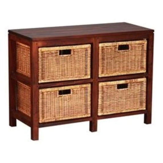 MAGENTO SOLID MAHOGANY TIMBER WOOD & WICKER 4 DRAWERS DRESSER - MyChocolateWood