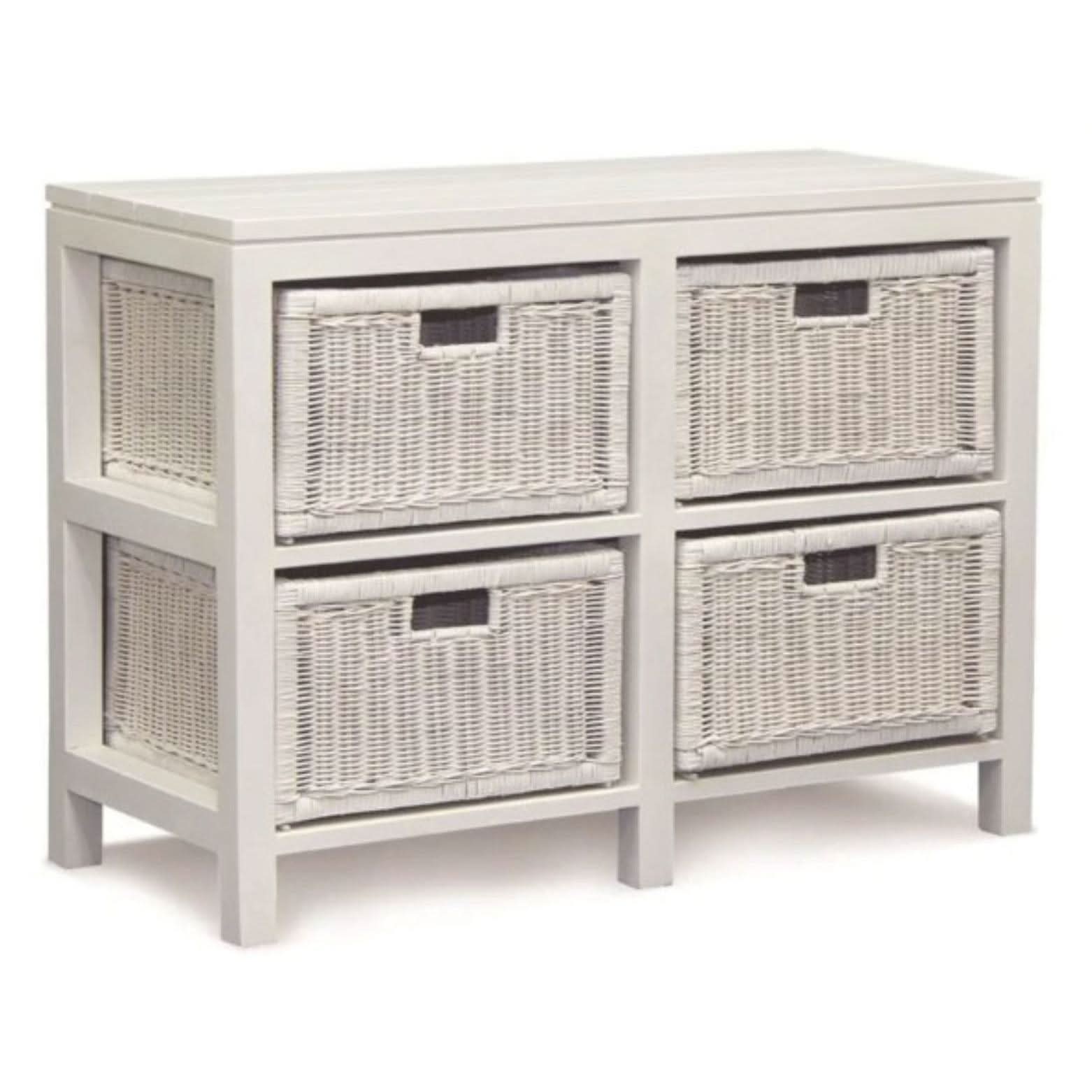 MAGENTO SOLID MAHOGANY TIMBER WOOD & WICKER 4 DRAWERS DRESSER IN WHITE - MyChocolateWood