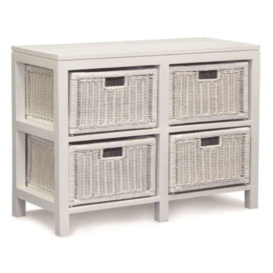 MAGENTO SOLID MAHOGANY TIMBER WOOD & WICKER 4 DRAWERS DRESSER IN WHITE - MyChocolateWood