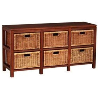MAGENTO SOLID MAHOGANY TIMBER WOOD & WICKER 6 DRAWER DRESSER  - MyChocolateWood