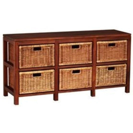 MAGENTO SOLID MAHOGANY TIMBER WOOD & WICKER 6 DRAWER DRESSER  - MyChocolateWood