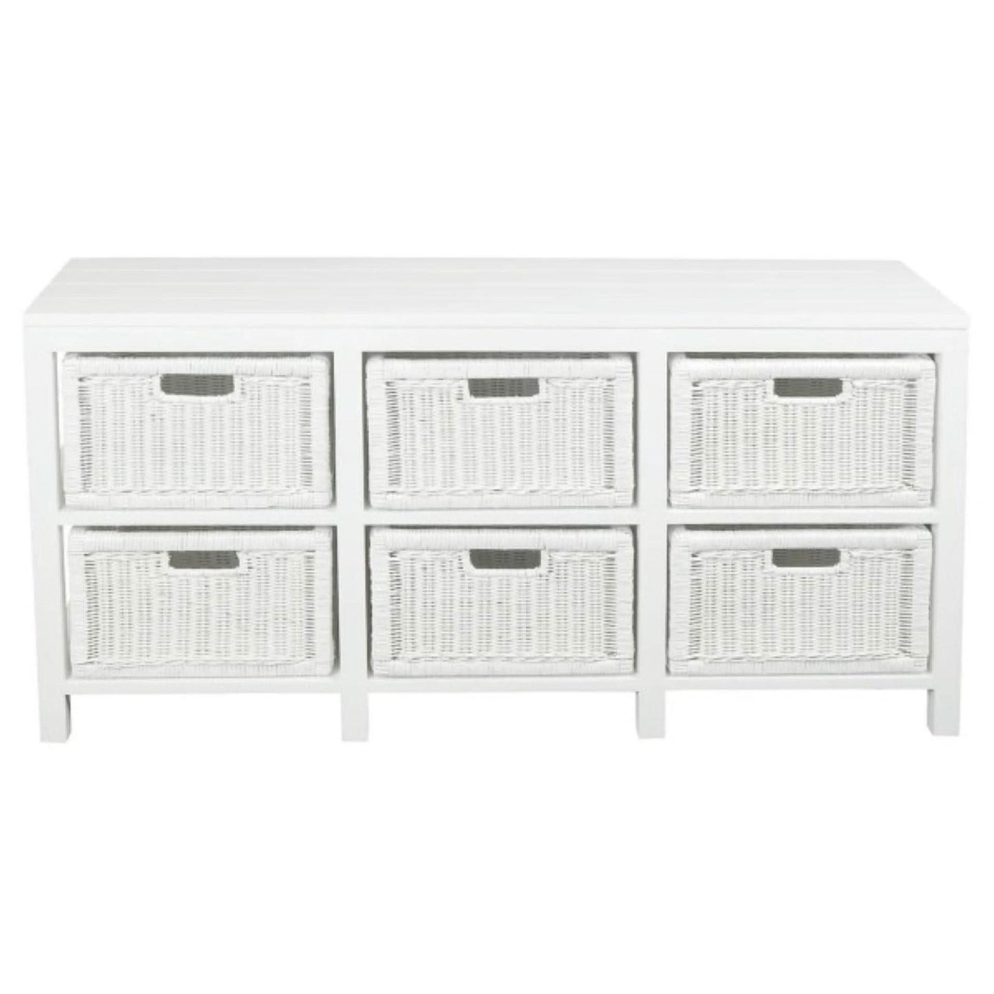 Magento Solid Mahogany & Wicker 6-Drawer Dresser in White - Chocolate Wood