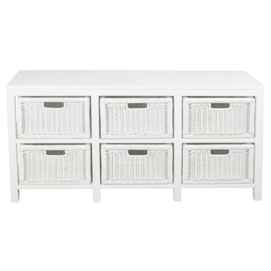 Magento Solid Mahogany & Wicker 6-Drawer Dresser in White - Chocolate Wood