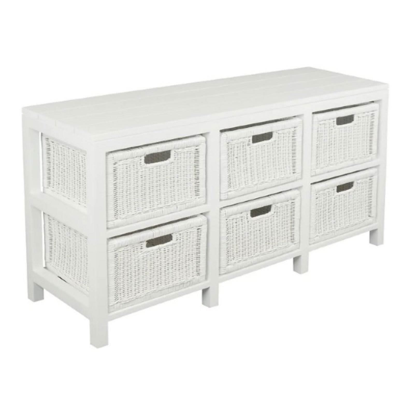 Magento Solid Mahogany & Wicker 6-Drawer Dresser in White - Chocolate Wood