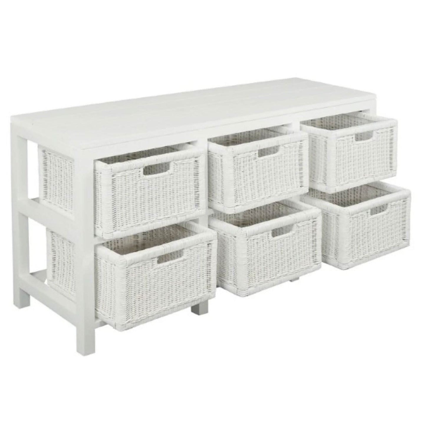 Magento Solid Mahogany & Wicker 6-Drawer Dresser in White - Chocolate Wood