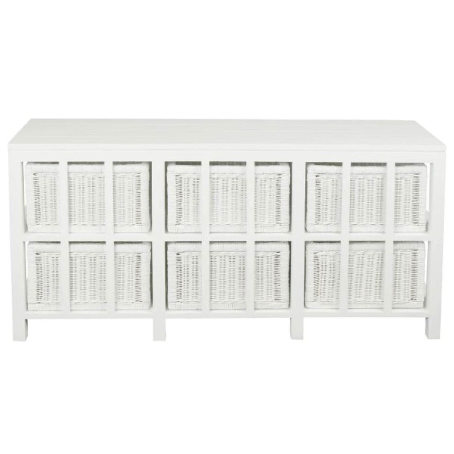 Magento Solid Mahogany & Wicker 6-Drawer Dresser in White - Chocolate Wood