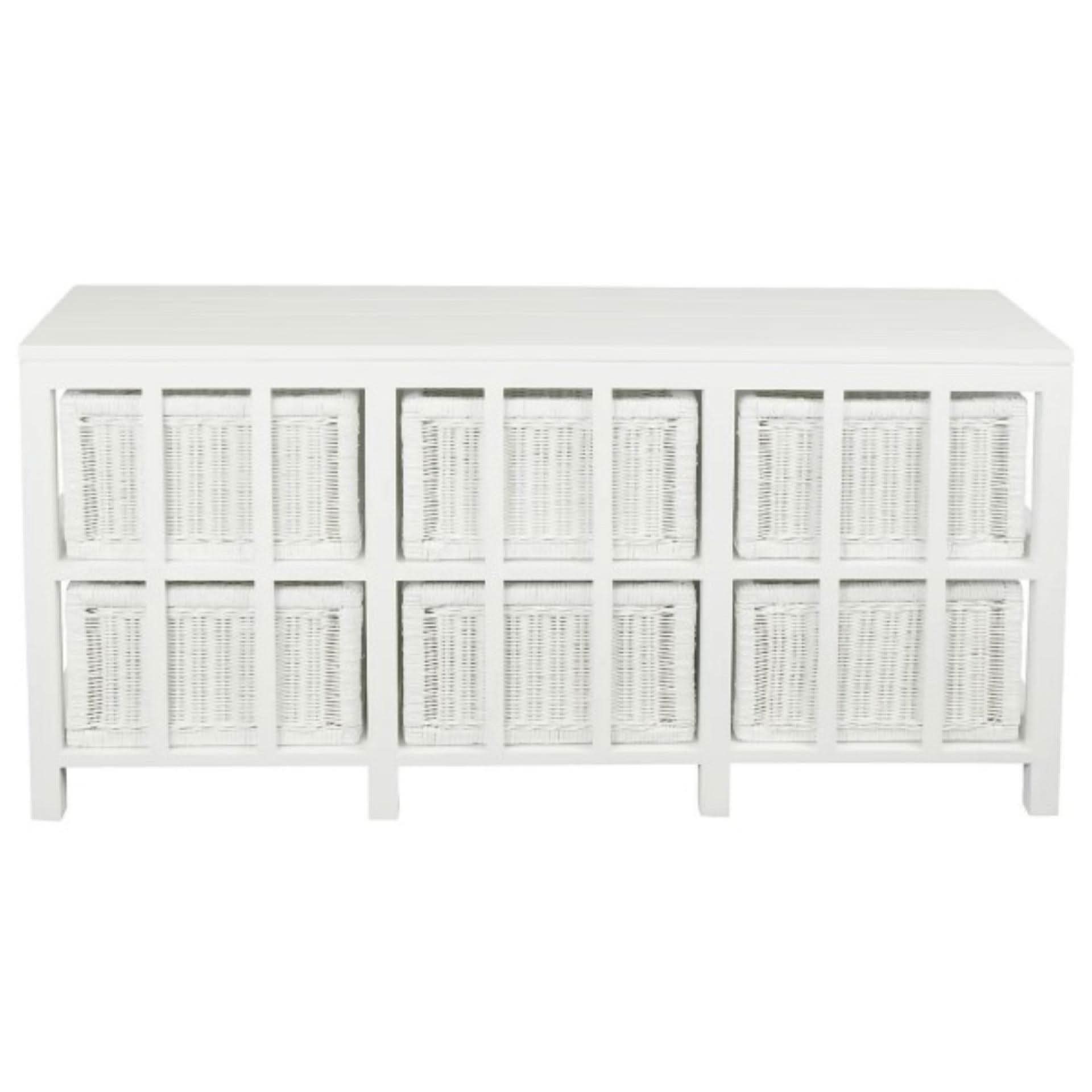 Magento Solid Mahogany & Wicker 6-Drawer Dresser in White - Chocolate Wood