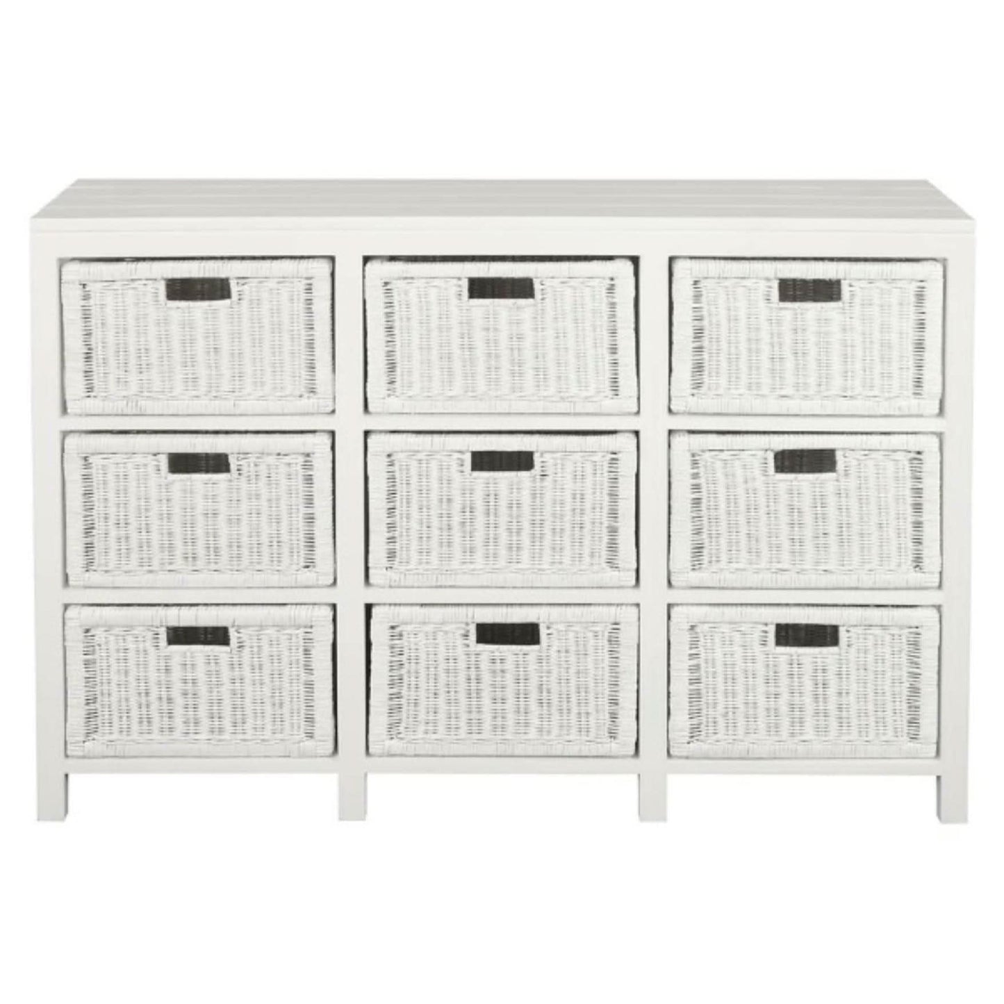 MAGENTO SOLID MAHOGANY TIMBER WOOD & WICKER 9 DRAWERS JUMBO SIZE DRESSER IN WHITE - MyChocolateWood