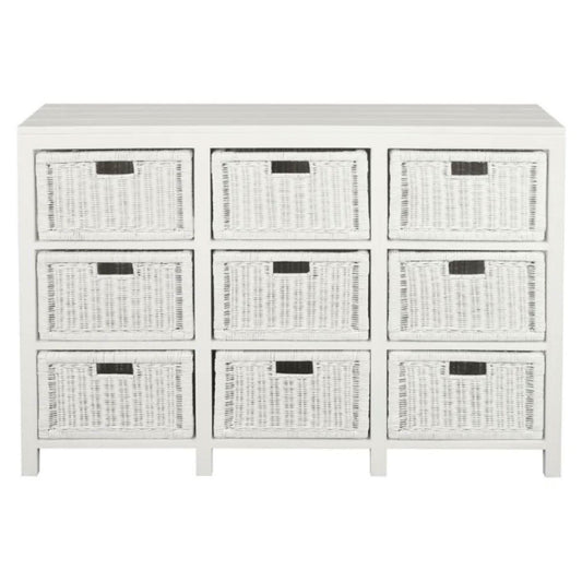 MAGENTO SOLID MAHOGANY TIMBER WOOD & WICKER 9 DRAWERS JUMBO SIZE DRESSER IN WHITE - MyChocolateWood