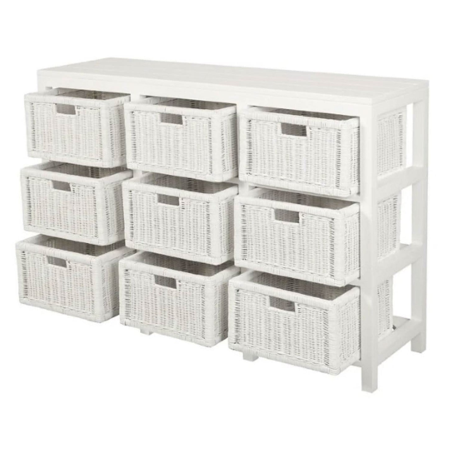 MAGENTO SOLID MAHOGANY TIMBER WOOD & WICKER 9 DRAWERS JUMBO SIZE DRESSER IN WHITE - MyChocolateWood