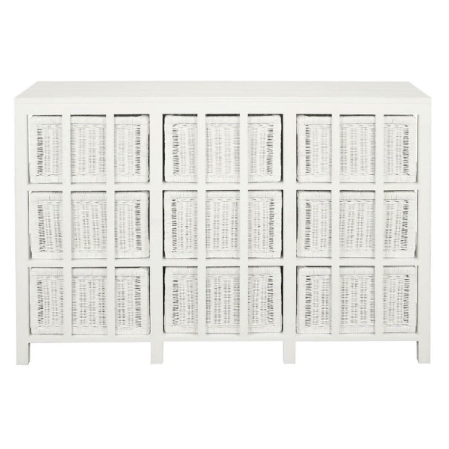 MAGENTO SOLID MAHOGANY TIMBER WOOD & WICKER 9 DRAWERS JUMBO SIZE DRESSER IN WHITE - MyChocolateWood