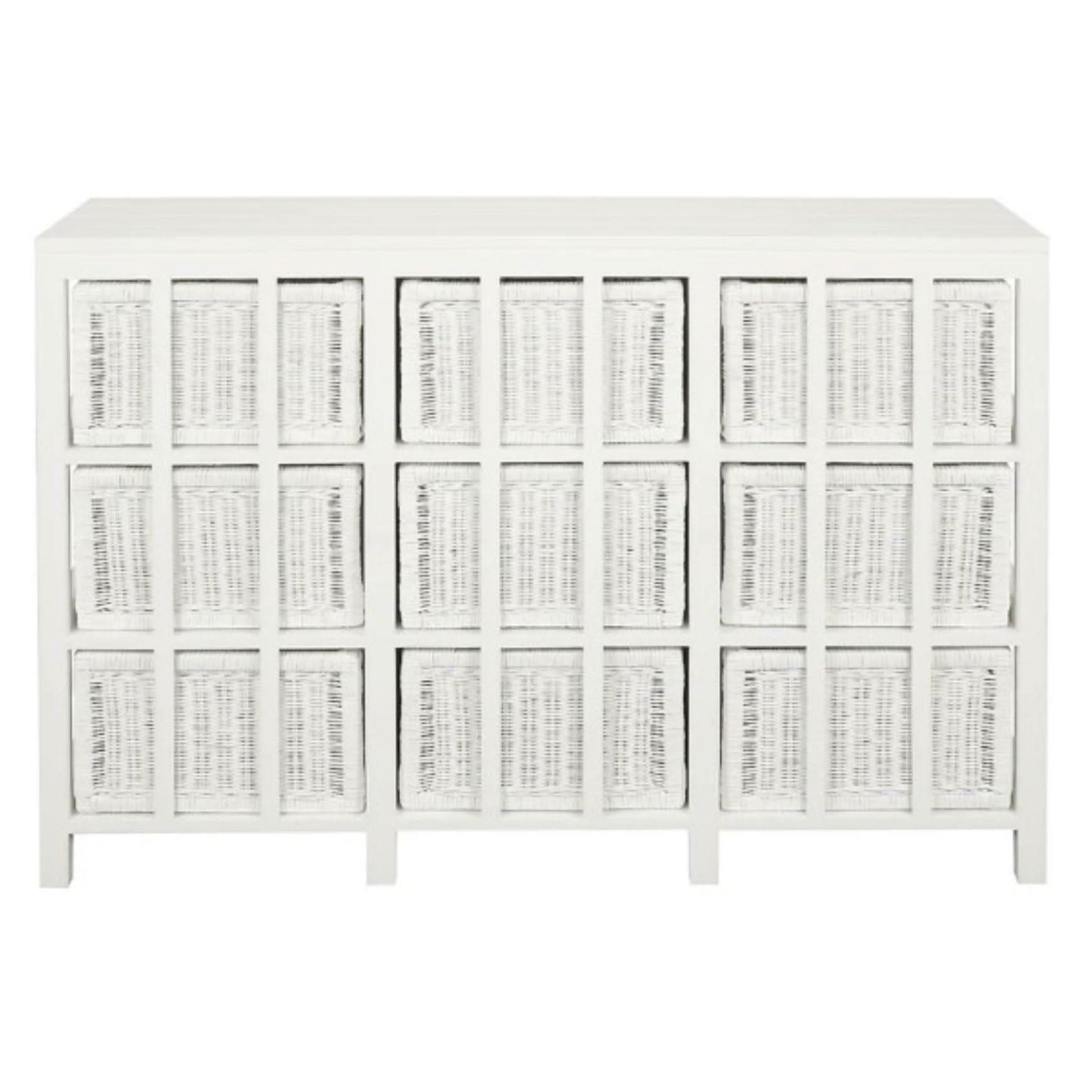 MAGENTO SOLID MAHOGANY TIMBER WOOD & WICKER 9 DRAWERS JUMBO SIZE DRESSER IN WHITE - MyChocolateWood