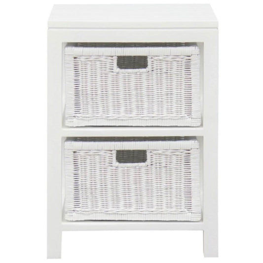 MAGENTO TWO DRAWER RATTAN LAMP TABLE/SIDE TABLE IN SOLID MAHOGANY - WHITE - MyChocolateWood