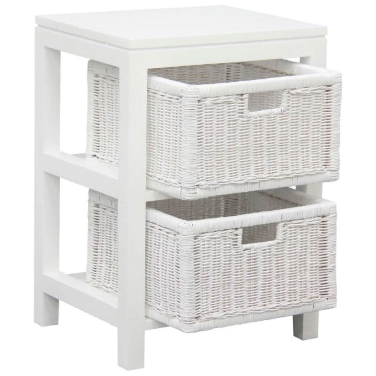 MAGENTO TWO DRAWER RATTAN LAMP TABLE/SIDE TABLE IN SOLID MAHOGANY - WHITE - MyChocolateWood